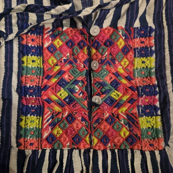 Roller Rabbit Blue Striped Tunic Dress Embroidered Boho Cover Up Medium - Picture 7 of 9